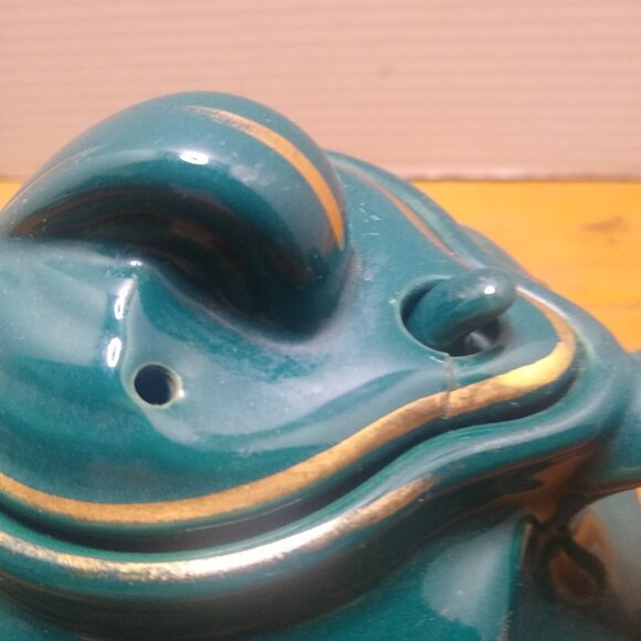 VTG Hall China Co. Teapot 6 Cup Turquoise Heavy Gold Trim & Stars USA - Picture 5 of 7